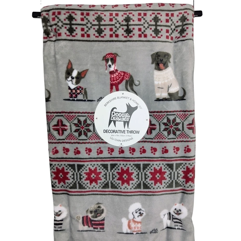 Winter Dog Print Various Breeds Sweaters Plush Throw Blanket 60